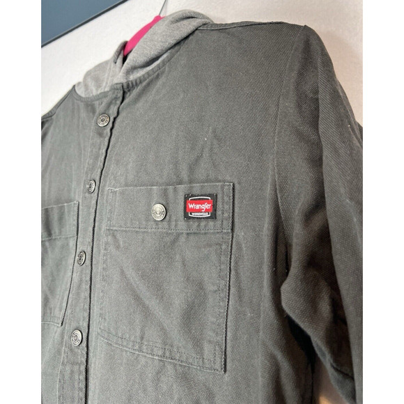 Wrangler Workwear Jacket Mens S Gray Button Up Unlined Canvas‎ Hooded - Picture 2 of 4